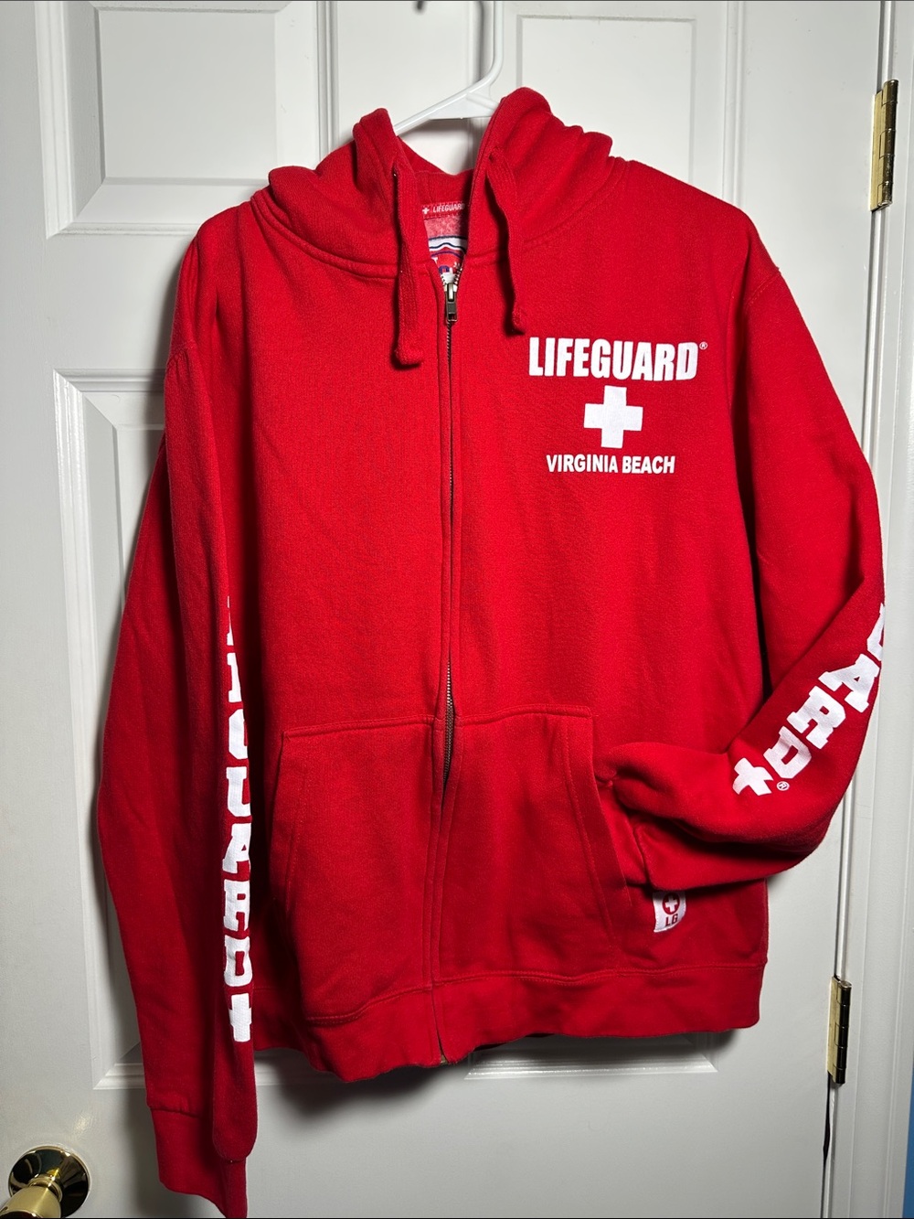 EUC Lifeguard Virginia Beach Red Zip-Up Hoodie Sz XL 🏖️